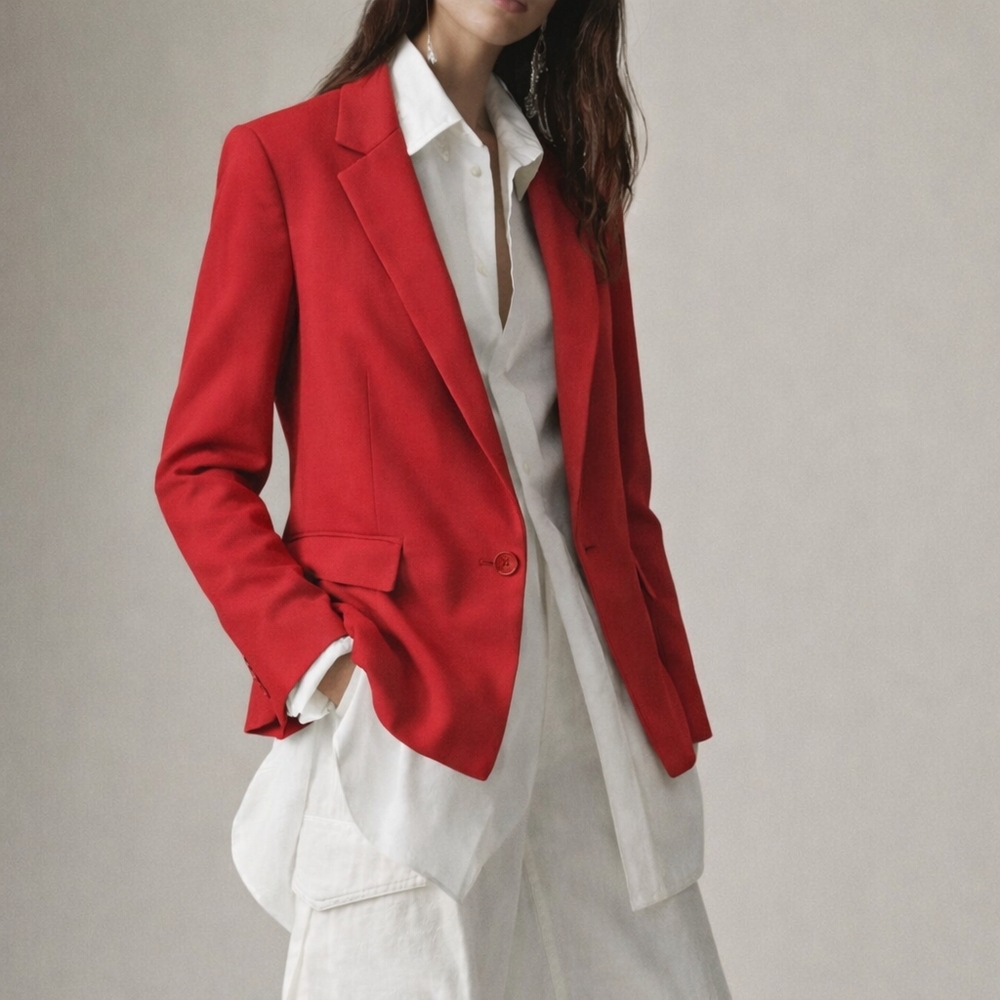 TIBI Red Blazer Jacket Sz 6 Red One Button Front Minimalist